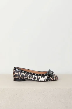 Ganni Ballerina - Eyelets Bow Satin Print - Leopard