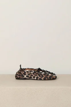 Ganni Ballerina's - Eyelets Lace Up Ballerina Denim Print - Leopard