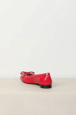 Ganni Ballerina - Eyelets Bow Naplack - Racing Red