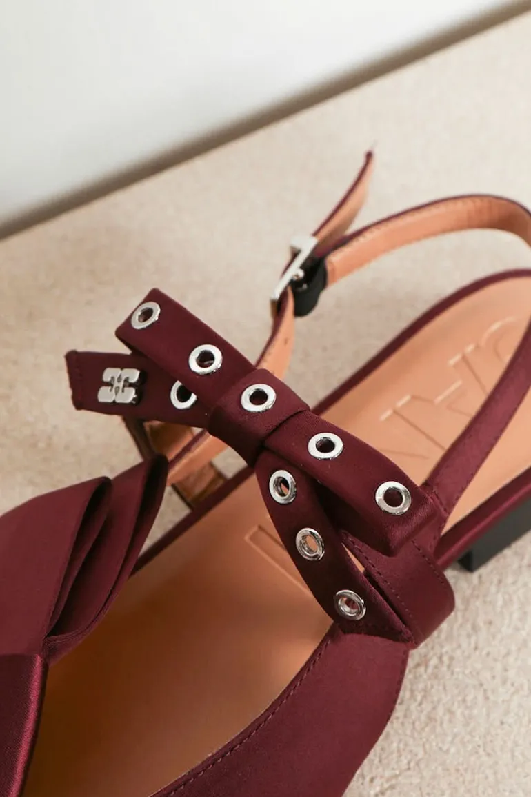 Ganni Ballerina - Big Bow Slingback Ballerina Satin - Dark burgundy