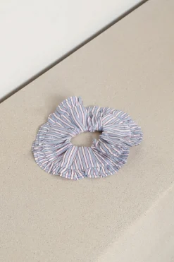 Ganni Scrunchie - Yarn Dyed Stripe Frill Scrunchie Soft - Chambray