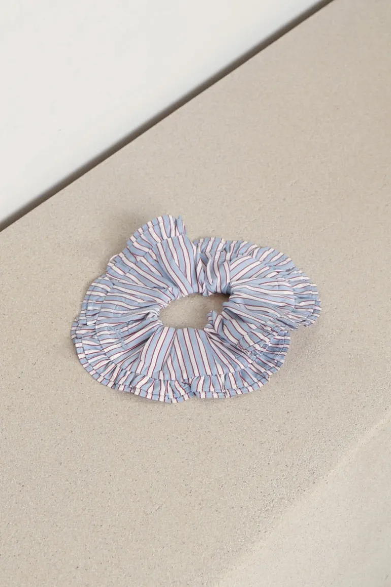 Ganni Scrunchie - Yarn Dyed Stripe Frill Scrunchie Soft - Chambray