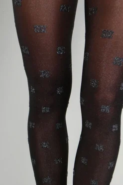 Ganni Panty - Butterfly Lace Tight Glitter - Black