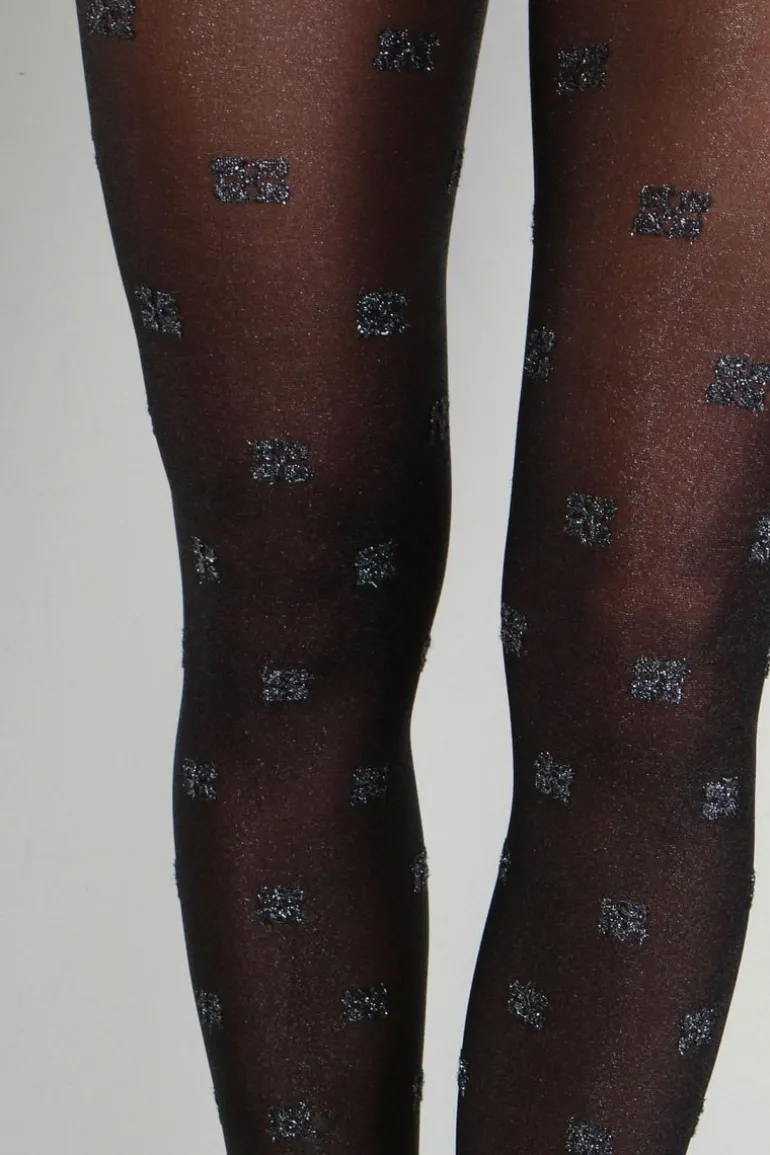 Ganni Panty - Butterfly Lace Tight Glitter - Black