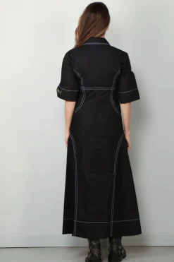 Ganni Jurk - Cotton Poplin Long Shirt Dress - Black