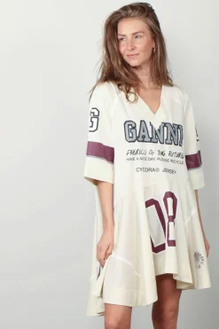 Ganni Jurk - Future Mesh Oversized Mini Dress - Antique White