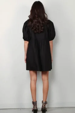Ganni jurk - F9005 Cotton Poplin Tie String Mini Dress - Black