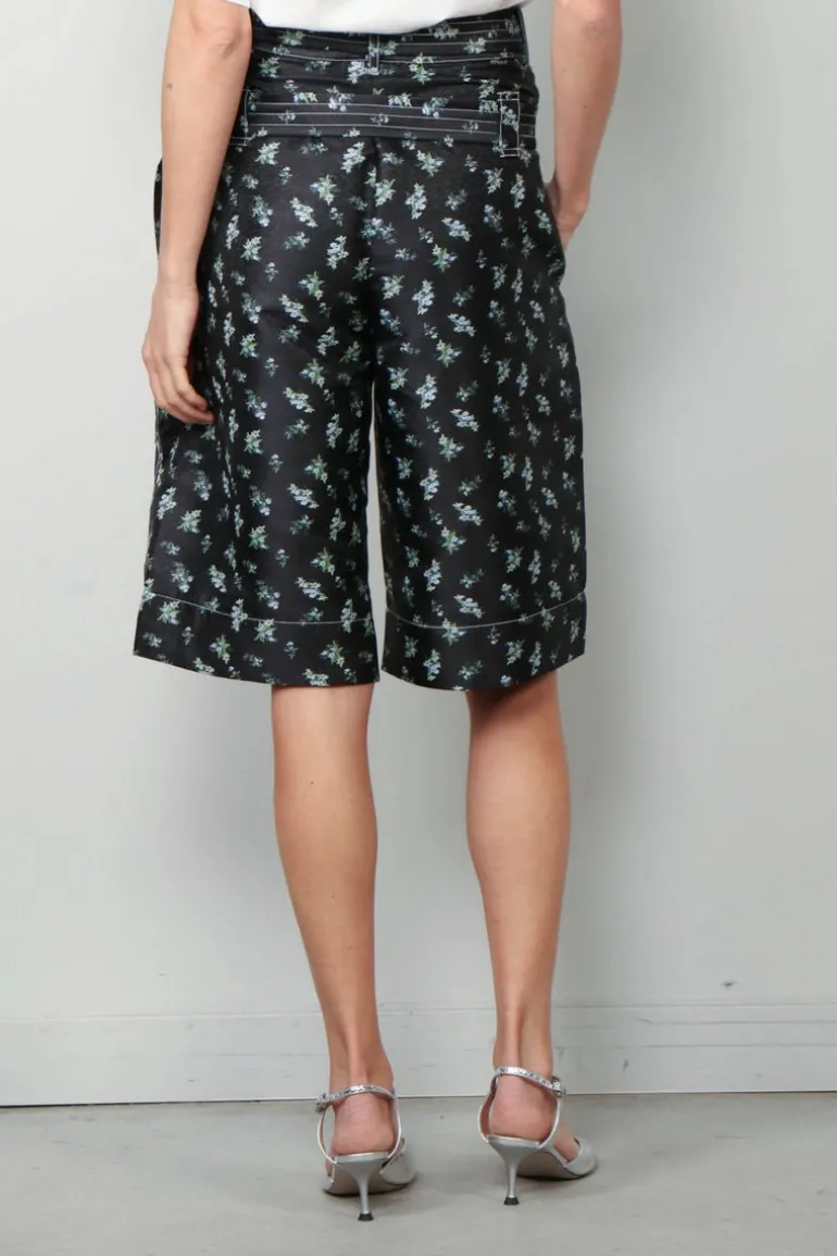Ganni Short - Floral Jacquard Shorts - Black