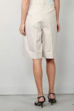 Ganni Short - Cotton Melange Tailoring Wide Shorts - Angora