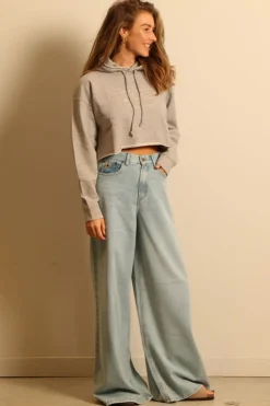 Ganni hoodie - T3567 Isoli Cropped Hoodie - Paloma Melange