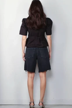 Ganni Top - Washed Stretch Cotton Tie Strap Blouse - Black