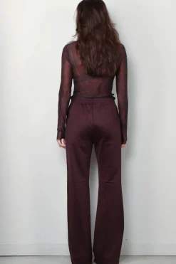 Ganni Top - Printed Mesh Long Sleeve Rollneck - Bitter chocolate