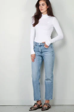 Ganni Top - Soft Cotton Rib Long Sleeve T-Shirt - Bright white