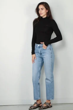 Ganni Top - Soft Cotton Rib Long Sleeve T-Shirt - Black