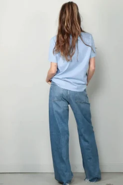 Ganni T-shirt - Re-Cut Basic Cotton Jersey Relaxed T-Shirt - Soft Chambray