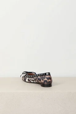 Ganni Ballerina - Eyelets Bow Satin Print - Leopard