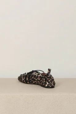 Ganni Ballerina's - Eyelets Lace Up Ballerina Denim Print - Leopard
