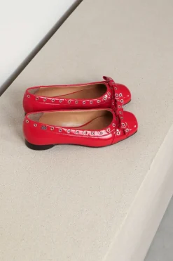 Ganni Ballerina - Eyelets Bow Naplack - Racing Red