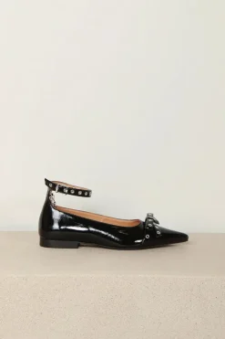 Ganni Ballerina - Eyelets Jewel Ballerina Naplack - Black