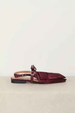 Ganni Ballerina - Big Bow Slingback Ballerina Satin - Dark burgundy