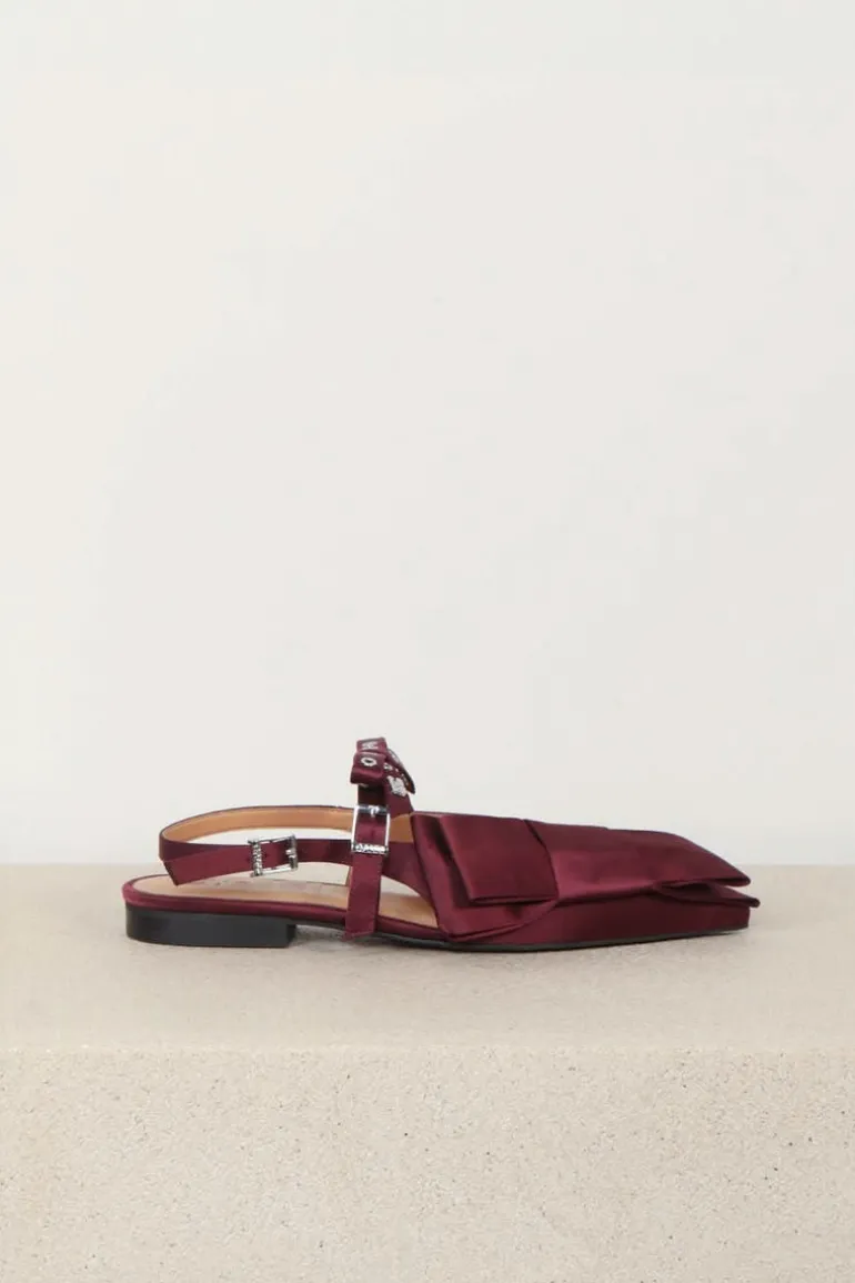 Ganni Ballerina - Big Bow Slingback Ballerina Satin - Dark burgundy