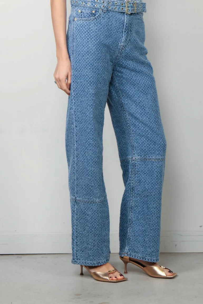 Ganni Jeans - Fluffy Denim Izey Belt - Mid Blue Stone