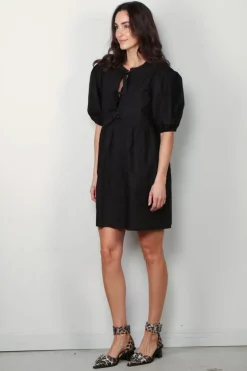 Ganni jurk - F9005 Cotton Poplin Tie String Mini Dress - Black