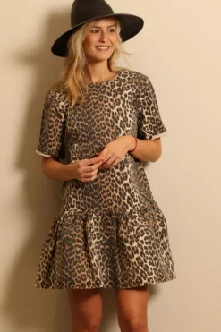 Ganni jurk - J1444 Print Denim Open-back Mini Dress - Leopard