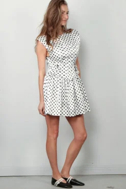 Ganni Jurk - Printed Double Satin Corset Mini Dress - Egret