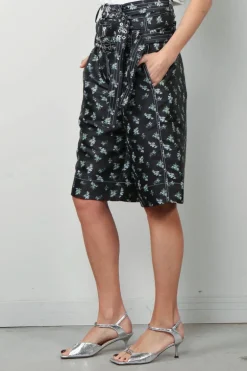Ganni Short - Floral Jacquard Shorts - Black