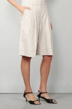 Ganni Short - Cotton Melange Tailoring Wide Shorts - Angora