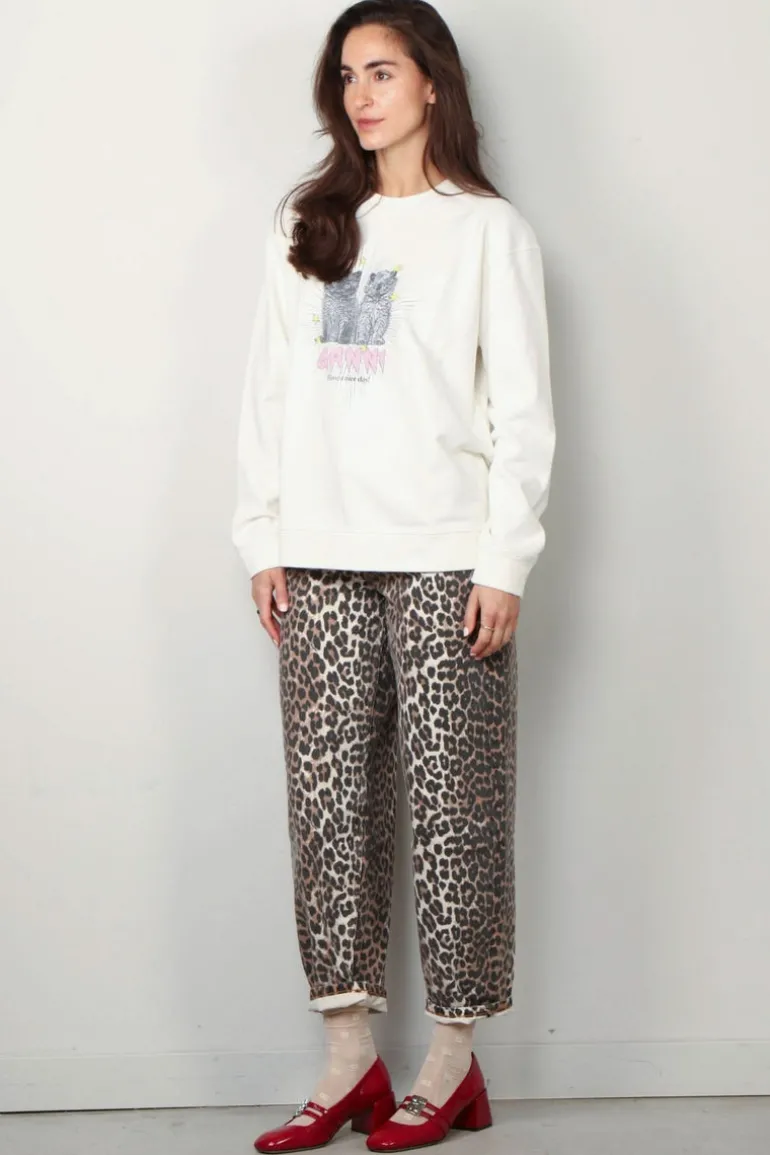Ganni Sweatshirt - Isoli Kittens Drop Shoulder Sweatshirt - Egret