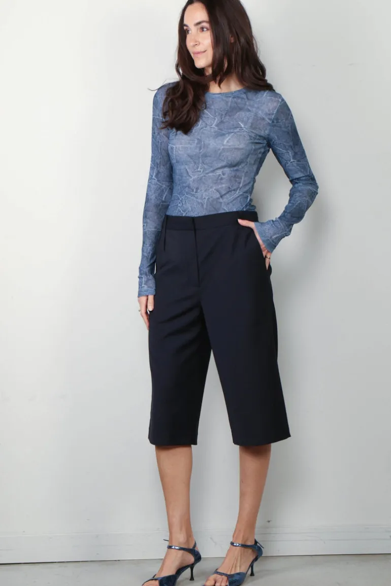 Ganni Top - Marl Mesh Long Sleeve - Denim