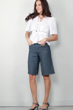 Ganni Top - Washed Stretch Cotton Tie Strap Blouse - Bright White