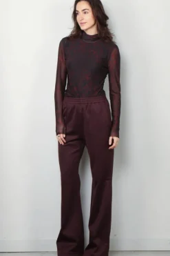 Ganni Top - Printed Mesh Long Sleeve Rollneck - Bitter chocolate