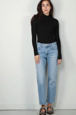 Ganni Top - Soft Cotton Rib Long Sleeve T-Shirt - Black