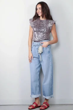 Ganni Top - Printed Stretch Sequins Blouse - Leopard