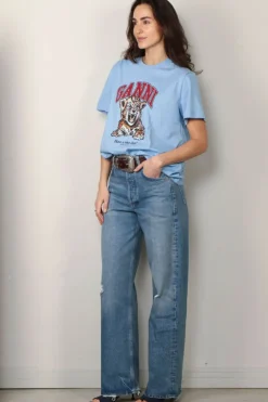 Ganni T-shirt - Basic Jersey Tiger Relaxed T-shirt - Blissful blue