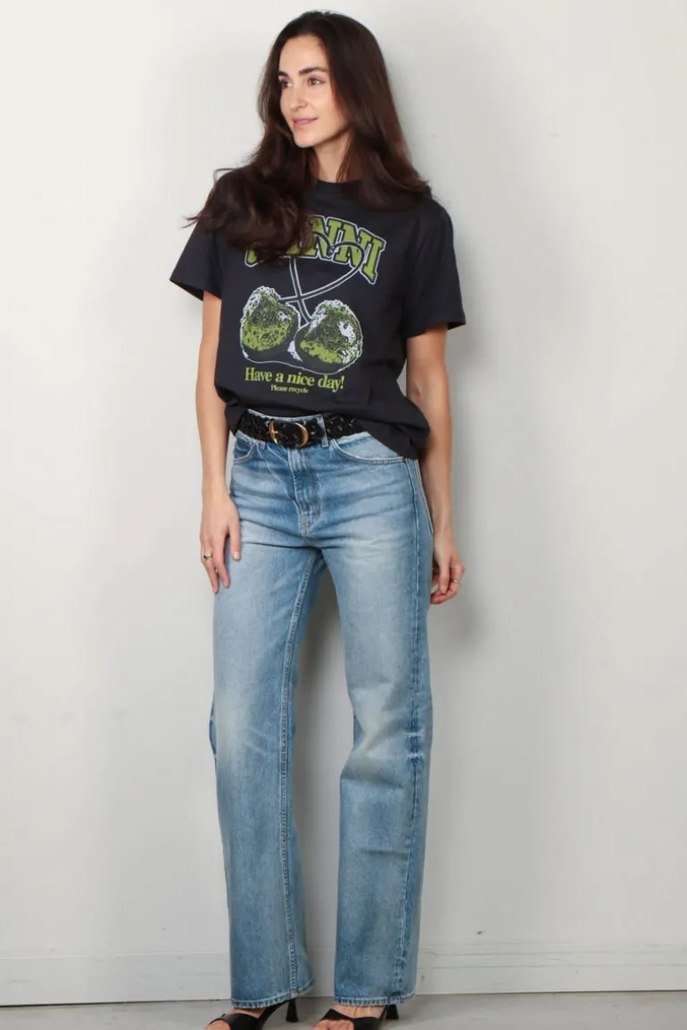Ganni T-shirt - Basic Jersey Green Cherry Relaxed T-shirt - Phantom