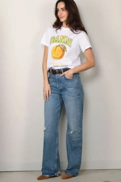 Ganni T-shirt - Basic Jersey Peach Relaxed T-shirt  -  Bright white