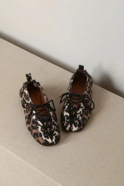 Ganni Ballerina's - Eyelets Lace Up Ballerina Denim Print - Leopard