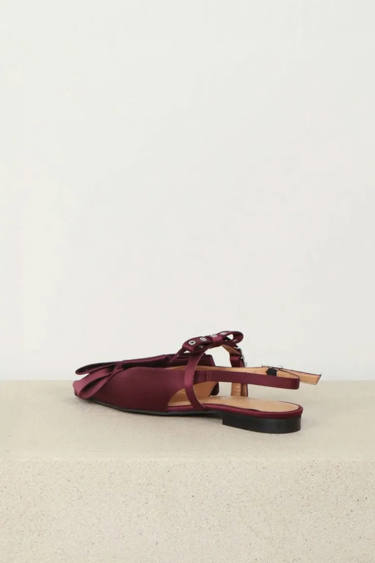 Ganni Ballerina - Big Bow Slingback Ballerina Satin - Dark burgundy