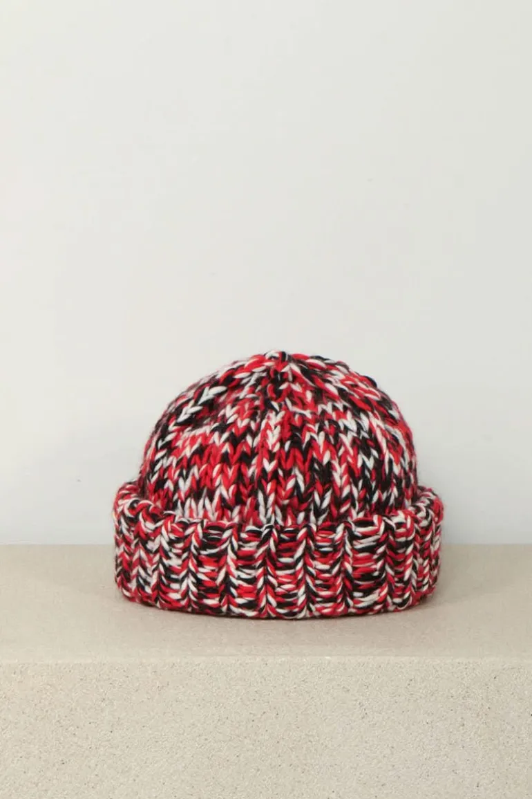 Ganni Muts - Graphic Wool Handknit Beanie - Racing red