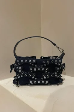 Ganni Tas - Butterfly Small Pouch Bow Eyelet Denim - Dark Navy