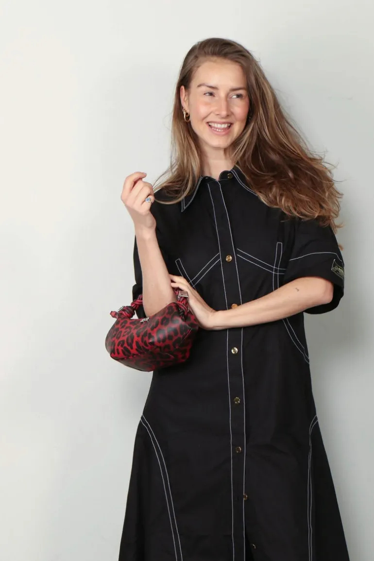 Ganni Jurk - Cotton Poplin Long Shirt Dress - Black