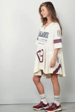 Ganni Jurk - Future Mesh Oversized Mini Dress - Antique White