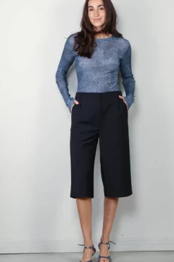 Ganni Top - Marl Mesh Long Sleeve - Denim