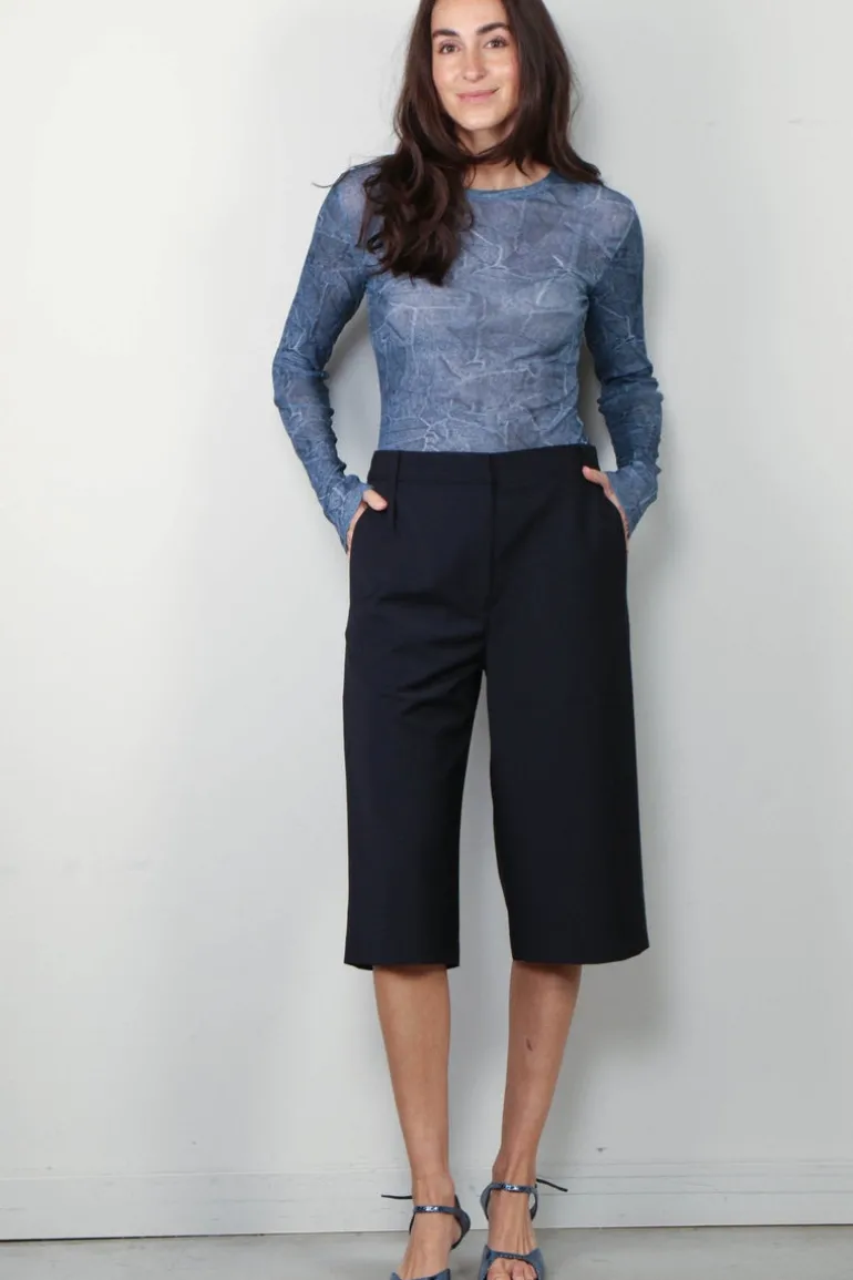Ganni Top - Marl Mesh Long Sleeve - Denim