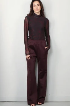 Ganni Top - Printed Mesh Long Sleeve Rollneck - Bitter chocolate