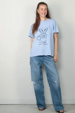 Ganni T-shirt - Re-Cut Basic Cotton Jersey Relaxed T-Shirt - Soft Chambray